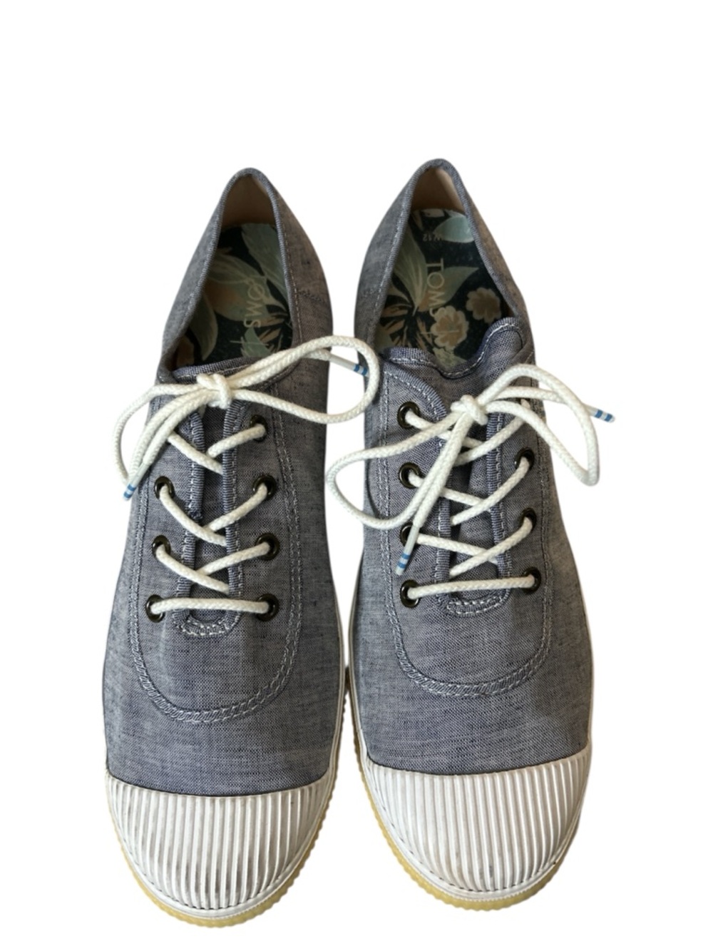 Toms Gray Canvas Lace-Up Sneakers with White Toe
